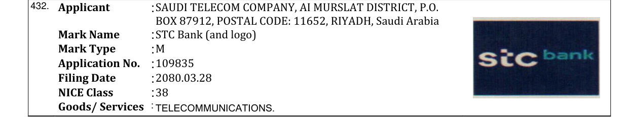 Original bulletin entry for STC Bank (and logo)