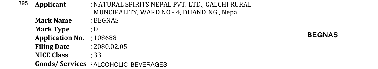 Original bulletin entry for BEGNAS