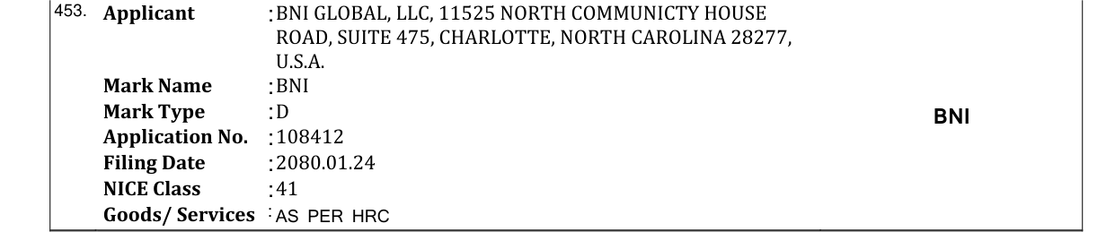 Original bulletin entry for BNI