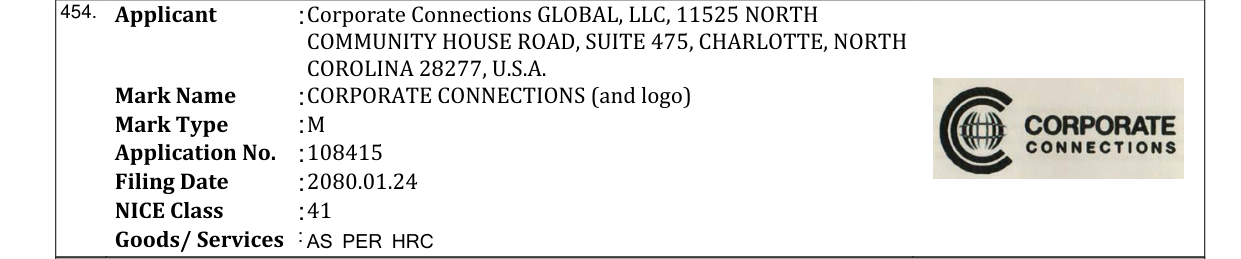 Original bulletin entry for CORPORATE CONNECTIONS (and logo)