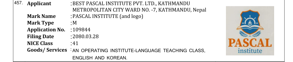Original bulletin entry for PASCAL INSTITUTE (and logo)