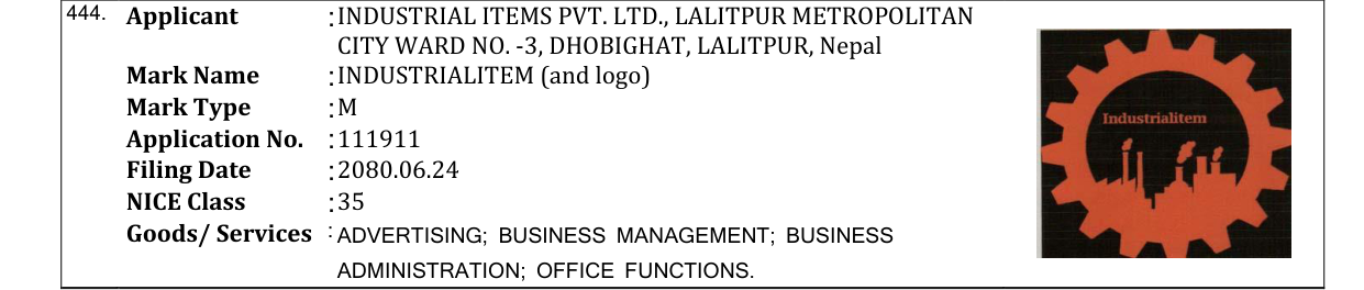 Original bulletin entry for INDUSTRIALITEM (and logo)