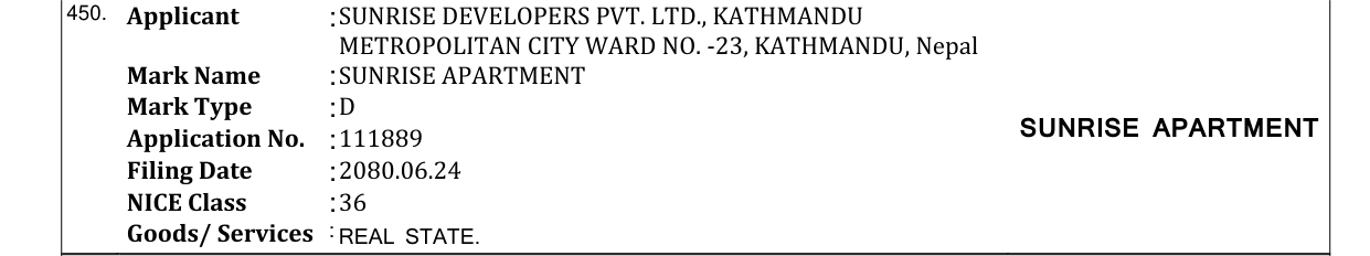 Original bulletin entry for SUNRISE APARTMENT