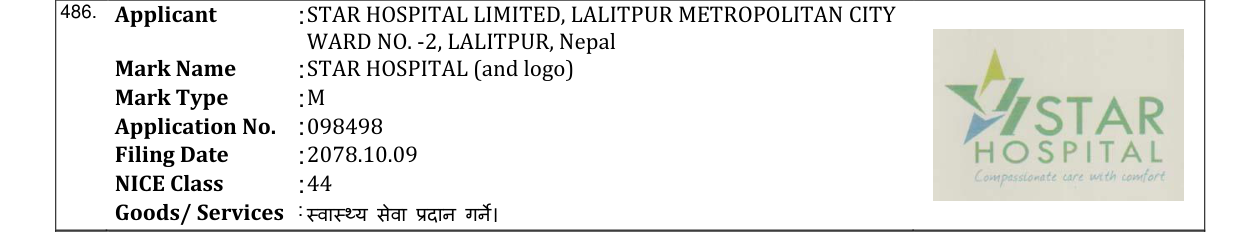 Original bulletin entry for STAR HOSPITAL (and logo)