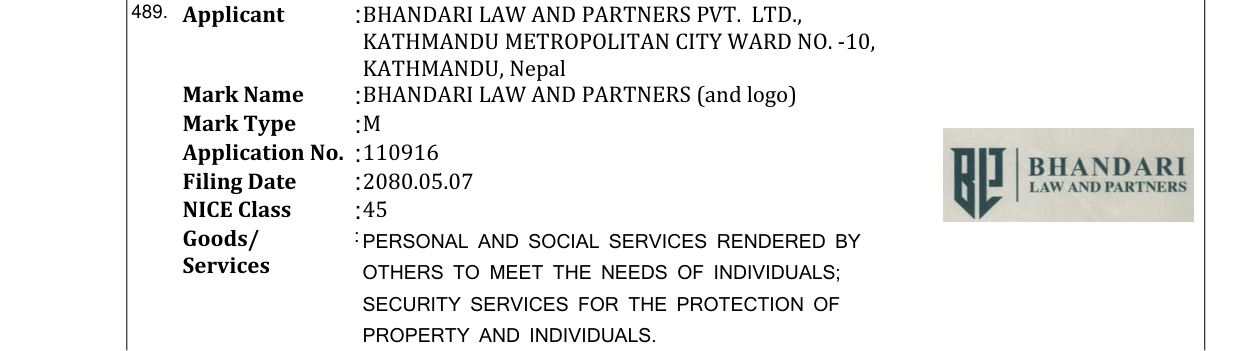 Original bulletin entry for BHANDARI LAW AND PARTNERS (and logo)