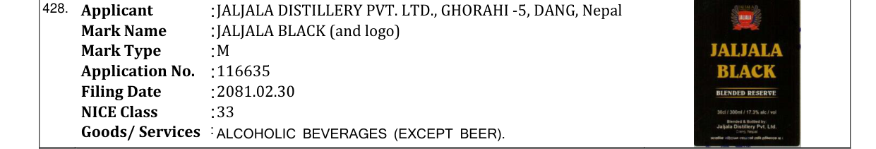 Original bulletin entry for JALJALA BLACK (and logo)