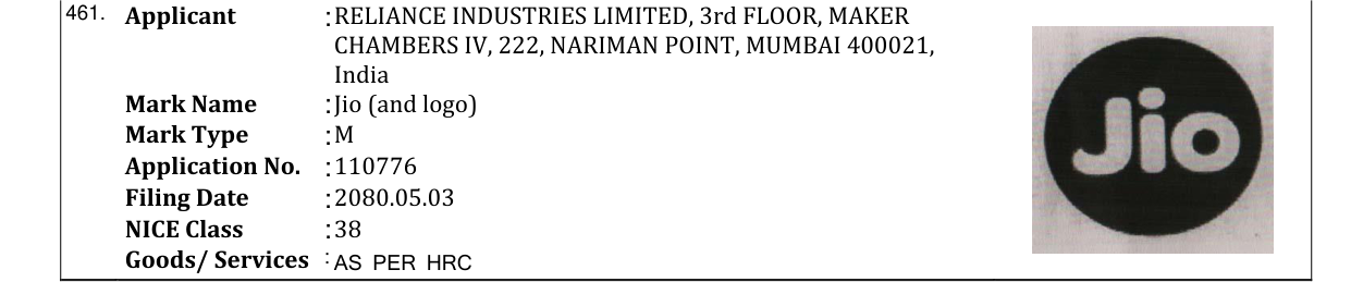 Original bulletin entry for Jio (and logo)