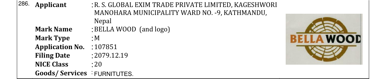 Original bulletin entry for BELLA WOOD (and logo)