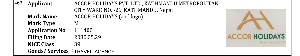 Original bulletin entry for ACCOR HOLIDAYS (and logo)