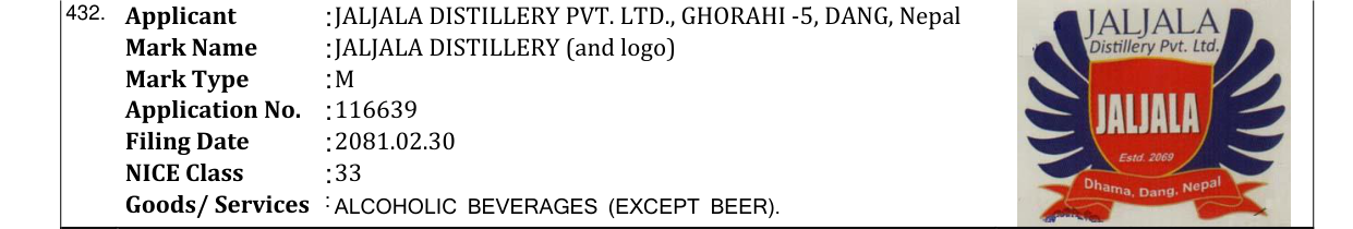 Original bulletin entry for JALJALA DISTILLERY (and logo)