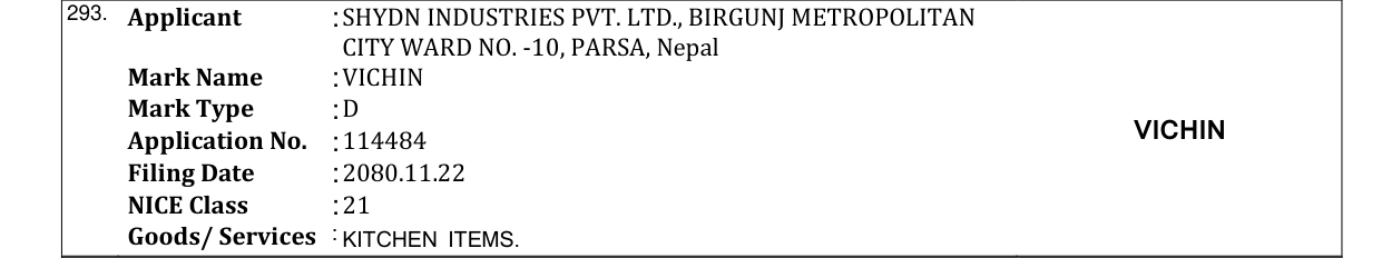 Original bulletin entry for VICHIN
