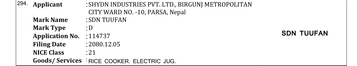 Original bulletin entry for SDN TUUFAN