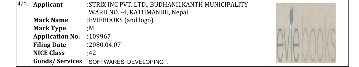 Original bulletin entry for EVIEBOOKS (and logo)