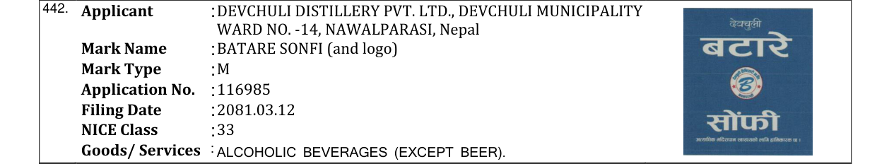 Original bulletin entry for BATARE SONFI (and logo)