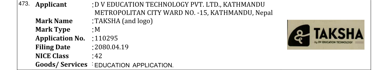 Original bulletin entry for TAKSHA (and logo)