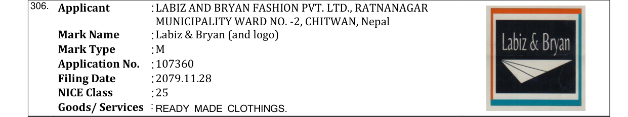 Original bulletin entry for Labiz & Bryan (and logo)