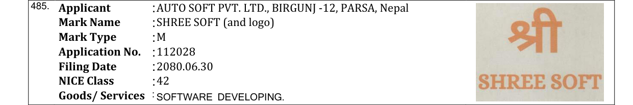Original bulletin entry for SHREE SOFT (and logo)