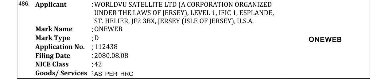 Original bulletin entry for ONEWEB