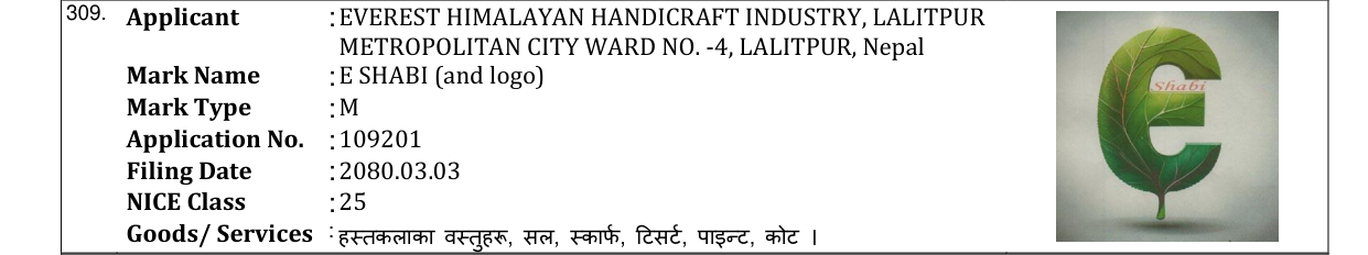Original bulletin entry for E SHABI (and logo)