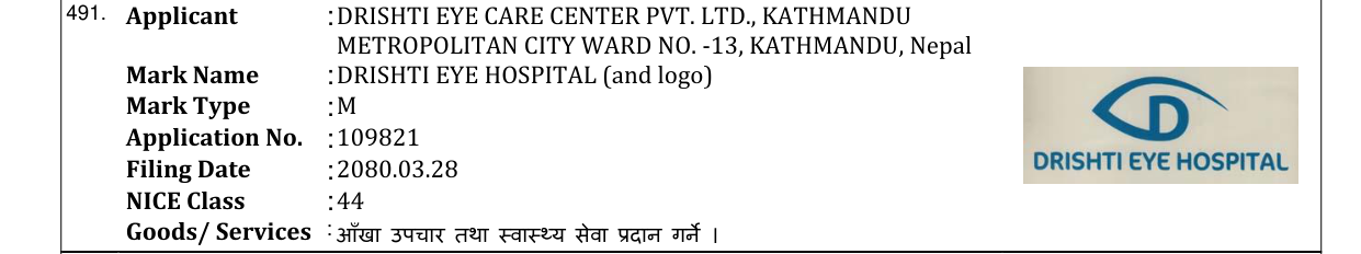Original bulletin entry for DRISHTI EYE HOSPITAL (and logo)