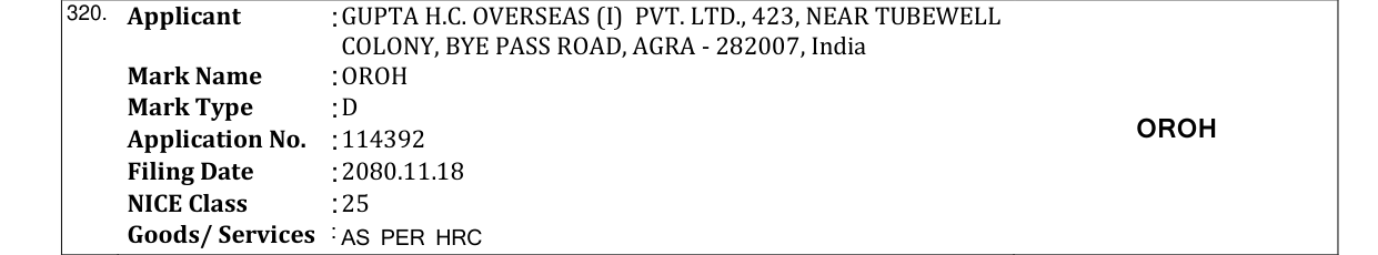 Original bulletin entry for OROH