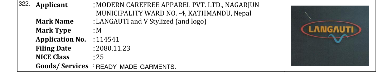 Original bulletin entry for LANGAUTI and V Stylized (and logo)