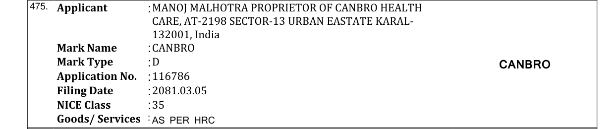 Original bulletin entry for CANBRO
