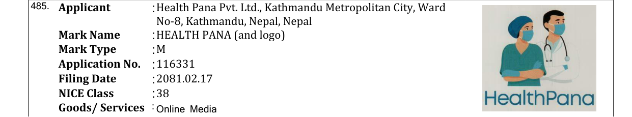 Original bulletin entry for HEALTH PANA (and logo)