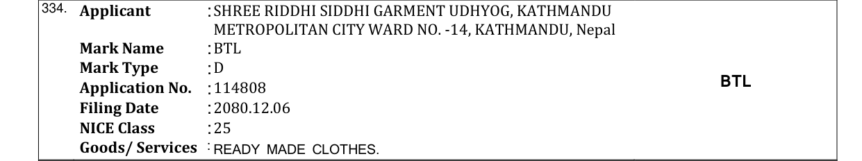 Original bulletin entry for BTL