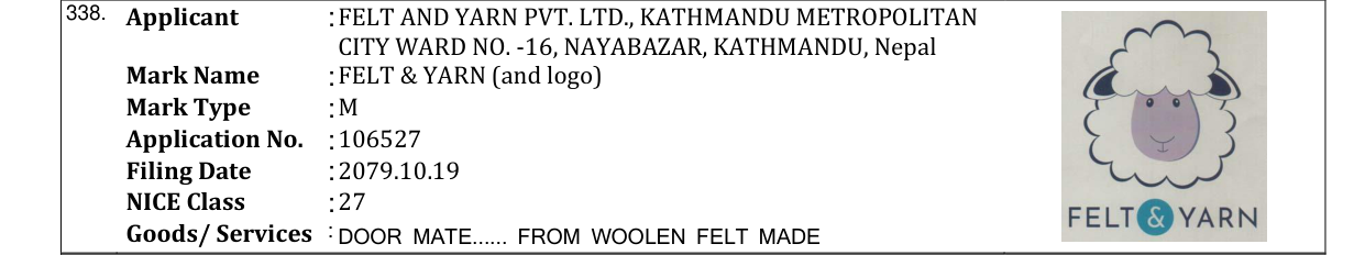 Original bulletin entry for FELT & YARN (and logo)