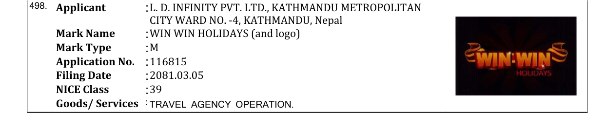 Original bulletin entry for WIN WIN HOLIDAYS (and logo)