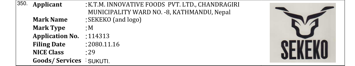 Original bulletin entry for SEKEKO (and logo)