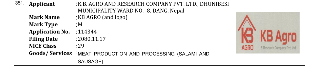 Original bulletin entry for KB AGRO (and logo)