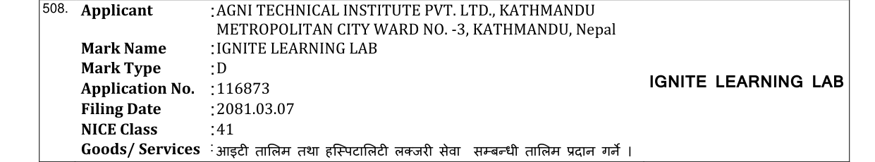 Original bulletin entry for IGNITE LEARNING LAB
