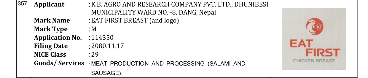 Original bulletin entry for EAT FIRST BREAST (and logo)