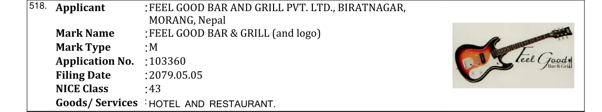 Original bulletin entry for FEEL GOOD BAR & GRILL (and logo)