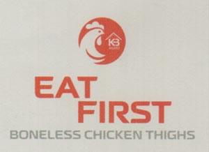 EAT FIRST BONELESS CHICKEN THIGHS (and logo) trademark logo