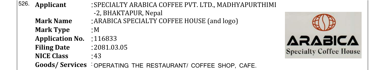 Original bulletin entry for ARABICA SPECIALTY COFFEE HOUSE (and logo)