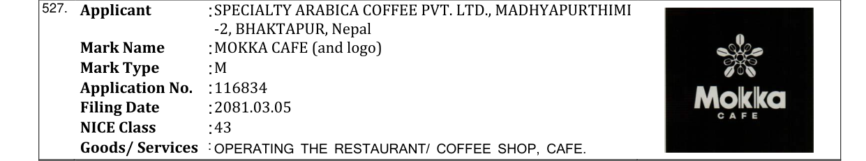 Original bulletin entry for MOKKA CAFE (and logo)