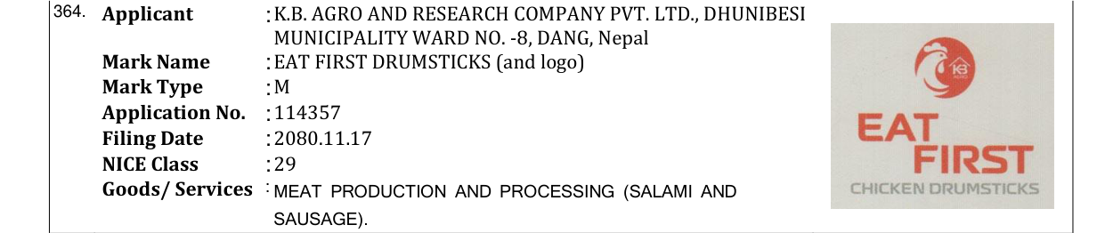 Original bulletin entry for EAT FIRST DRUMSTICKS (and logo)