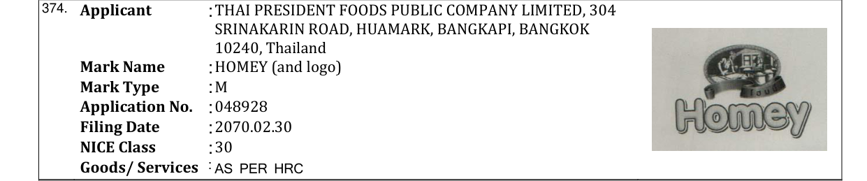 Original bulletin entry for HOMEY (and logo)