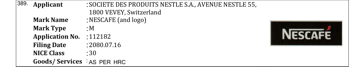 Original bulletin entry for NESCAFE (and logo)