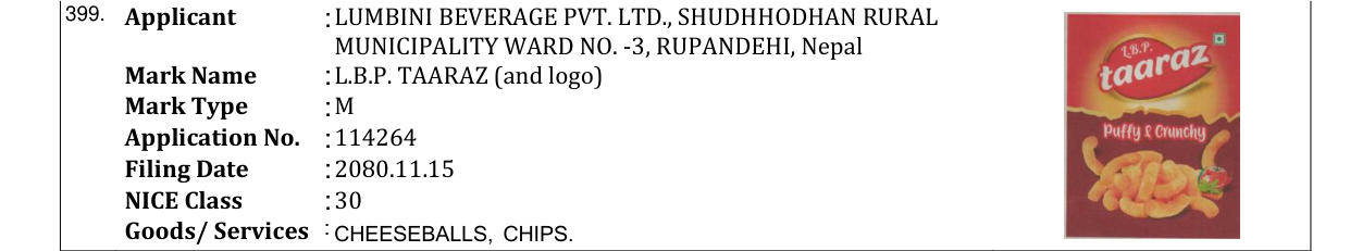 Original bulletin entry for L.B.P. TAARAZ (and logo)