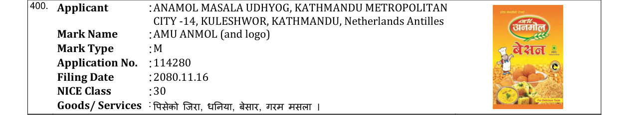 Original bulletin entry for AMU ANMOL (and logo)