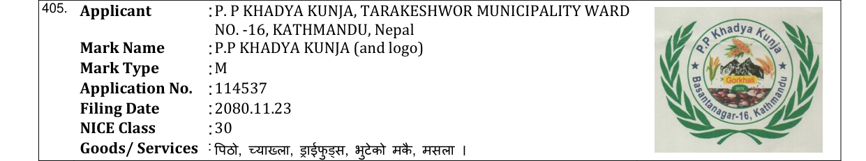 Original bulletin entry for P.P KHADYA KUNJA (and logo)