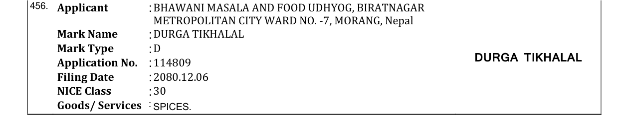 Original bulletin entry for DURGA TIKHALAL
