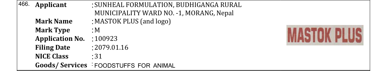 Original bulletin entry for MASTOK PLUS (and logo)