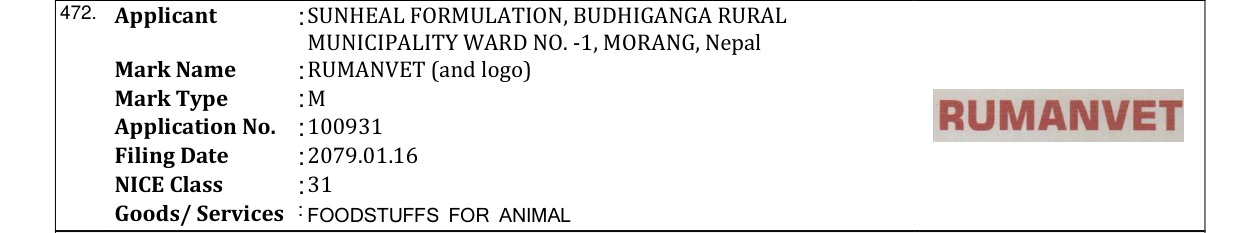 Original bulletin entry for RUMANVET (and logo)
