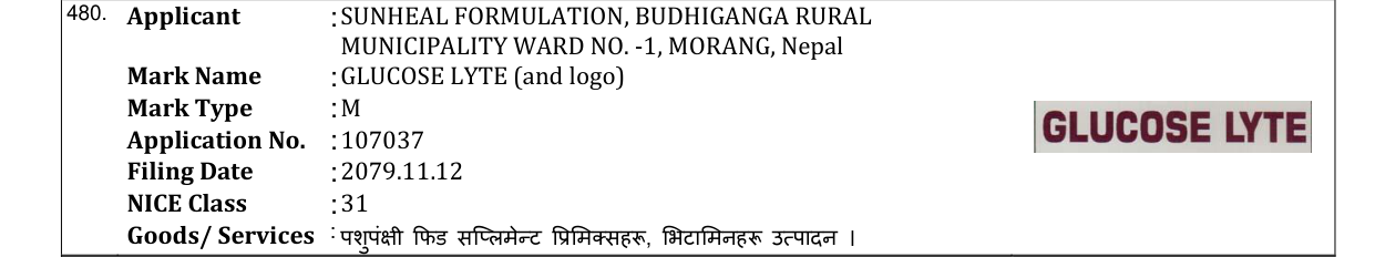 Original bulletin entry for GLUCOSE LYTE (and logo)