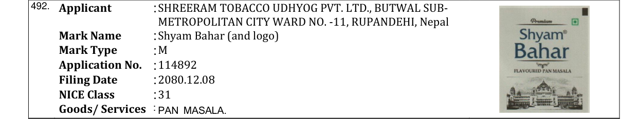 Original bulletin entry for Shyam Bahar (and logo)